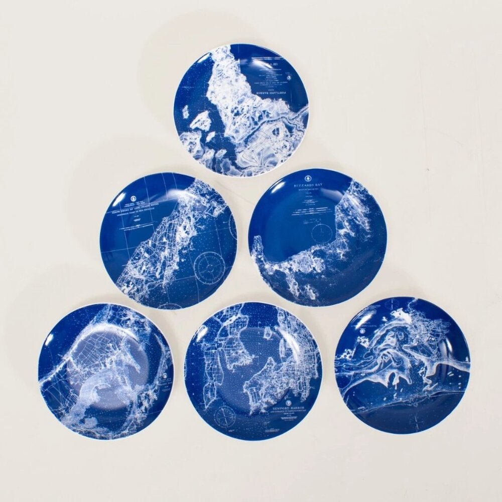 Caskata Harbor Collection Set of 6 Blue & White Harbor Scene Dessert Plates - Picture 7 of 7